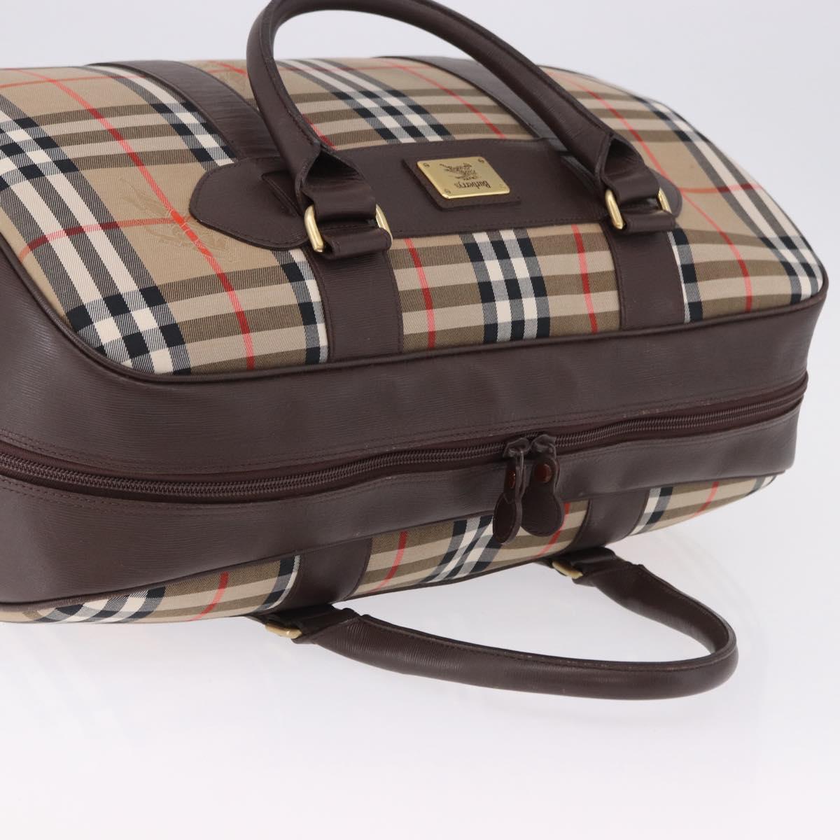 Burberrys Nova Check Boston Bag Canvas Beige Gold Tone Auth ep15193A