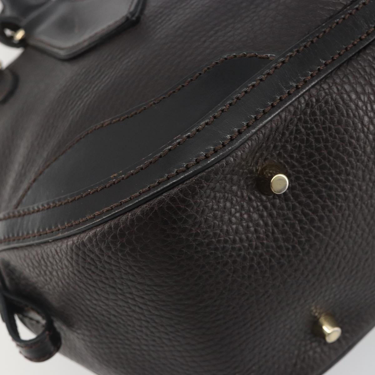 BURBERRY Hand Bag Leather 2way Black Gold Tone Auth ep15195