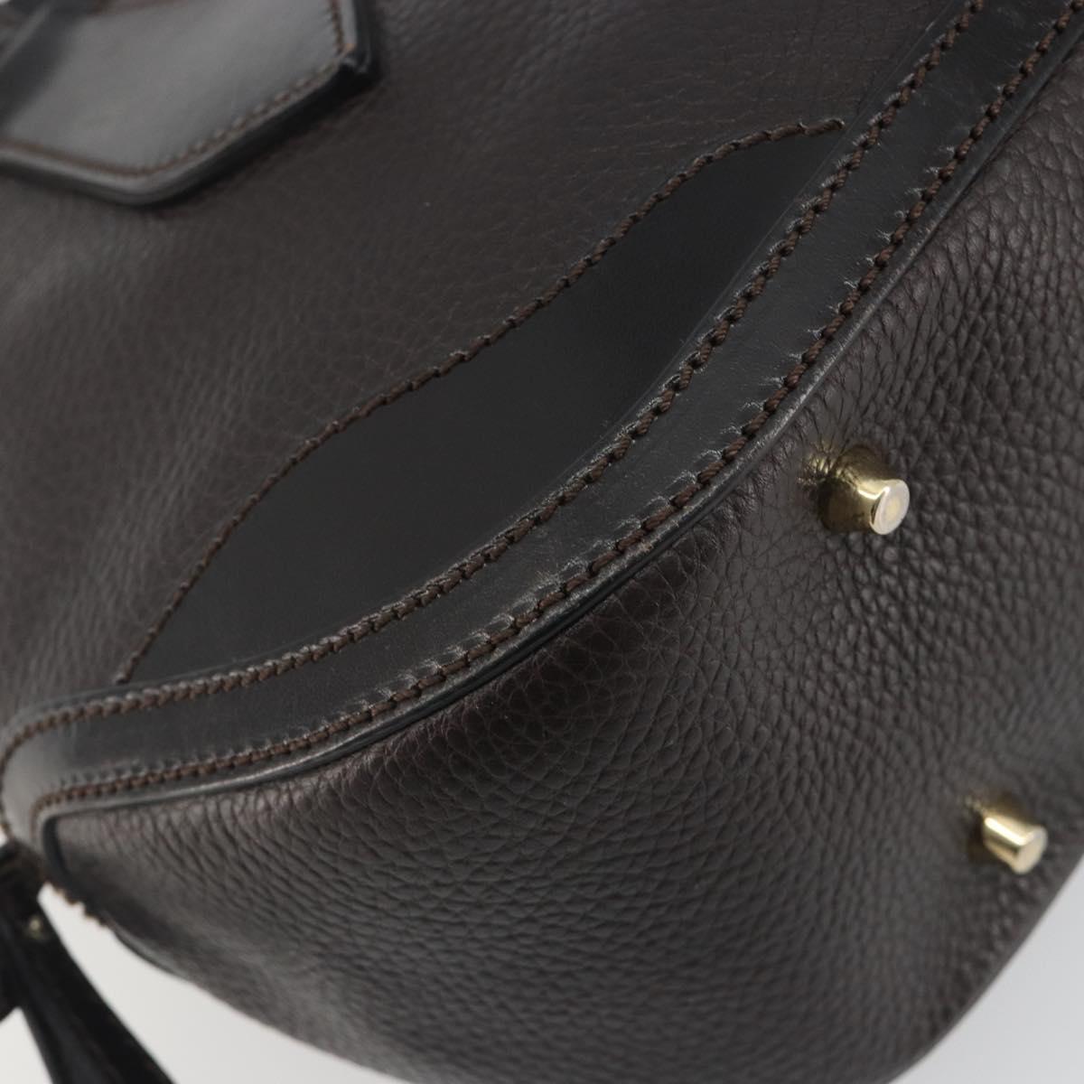 BURBERRY Hand Bag Leather 2way Black Gold Tone Auth ep15195