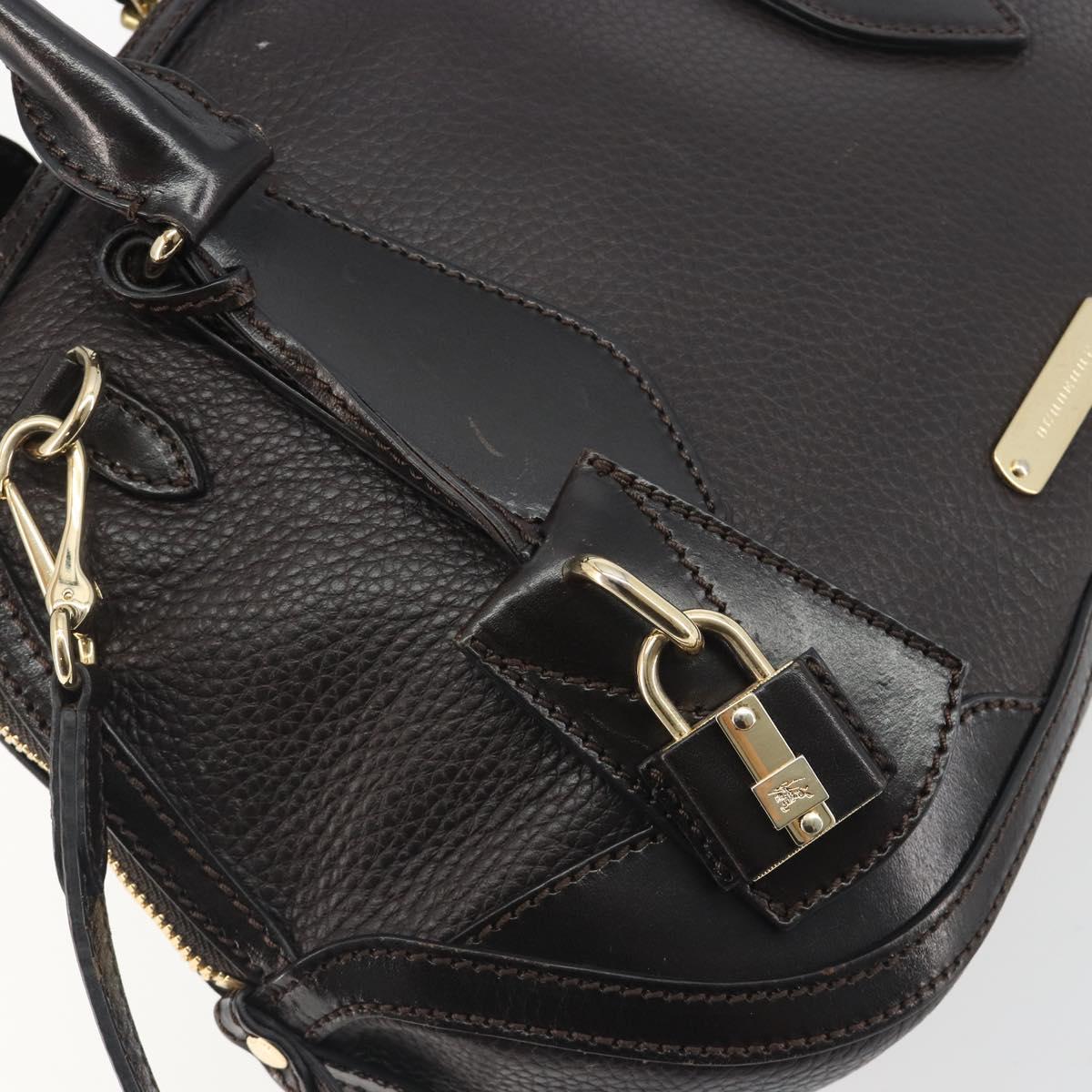 BURBERRY Hand Bag Leather 2way Black Gold Tone Auth ep15195