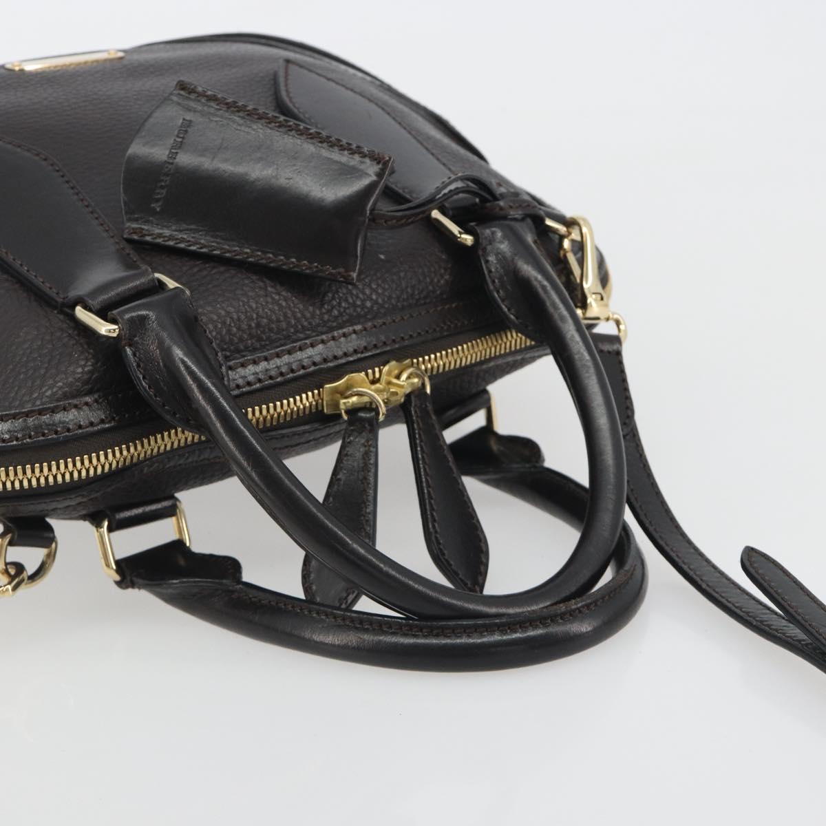 BURBERRY Hand Bag Leather 2way Black Gold Tone Auth ep15195