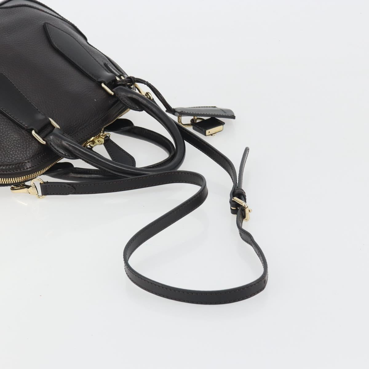 BURBERRY Hand Bag Leather 2way Black Gold Tone Auth ep15195