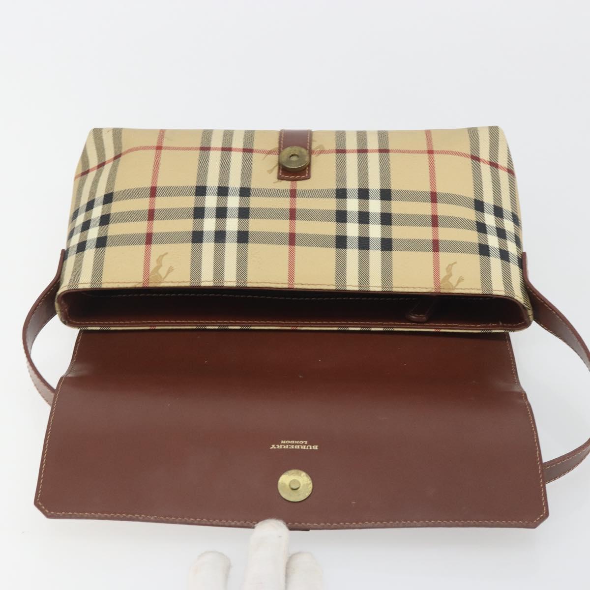 BURBERRY Nova Check Shoulder Bag PVC Leather Beige Gold Tone Auth ep15196A