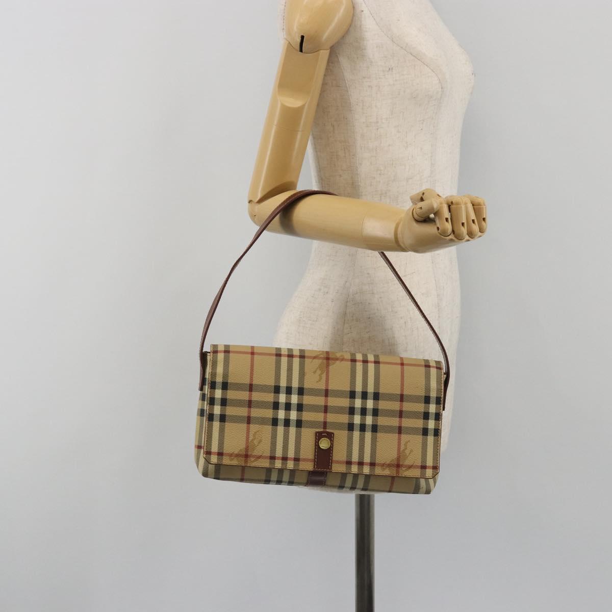 BURBERRY Nova Check Shoulder Bag PVC Leather Beige Gold Tone Auth ep15196A