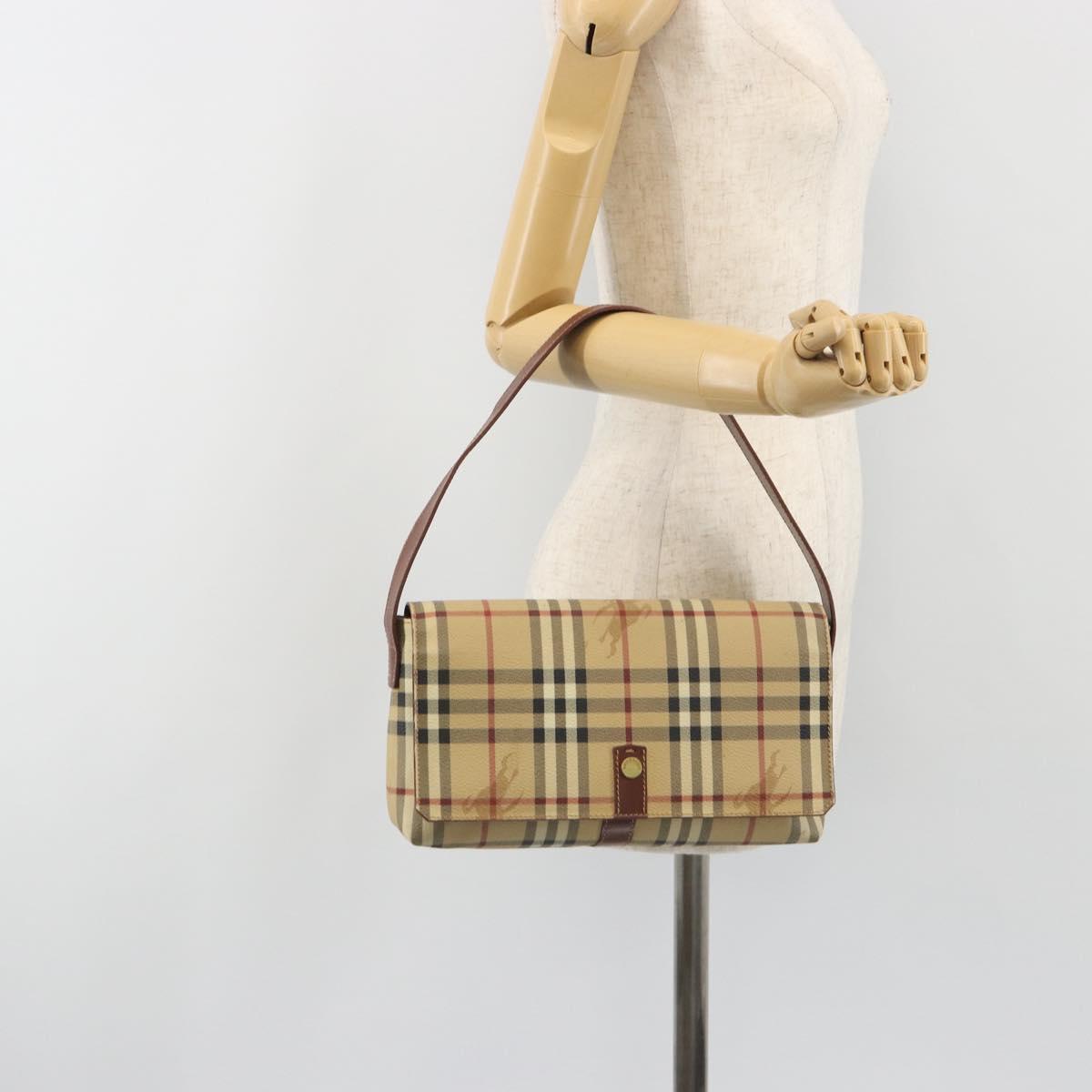 BURBERRY Nova Check Shoulder Bag PVC Leather Beige Gold Tone Auth ep15196A