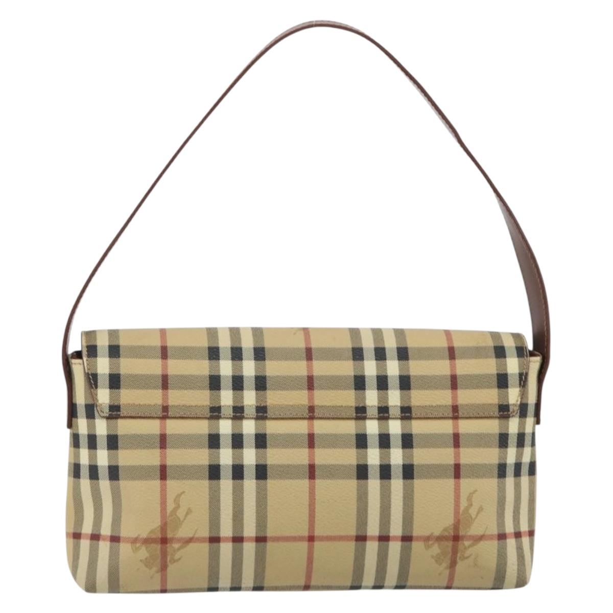 BURBERRY Nova Check Shoulder Bag PVC Leather Beige Gold Tone Auth ep15196A