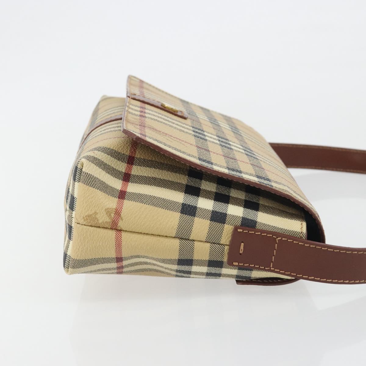 BURBERRY Nova Check Shoulder Bag PVC Leather Beige Gold Tone Auth ep15196A