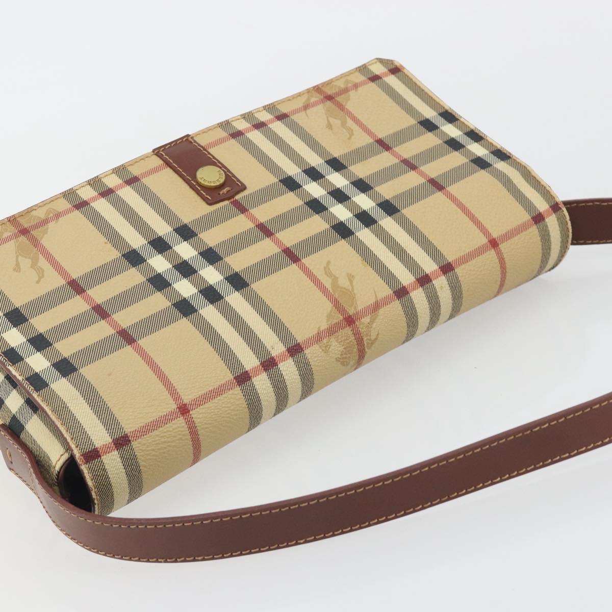 BURBERRY Nova Check Shoulder Bag PVC Leather Beige Gold Tone Auth ep15196A