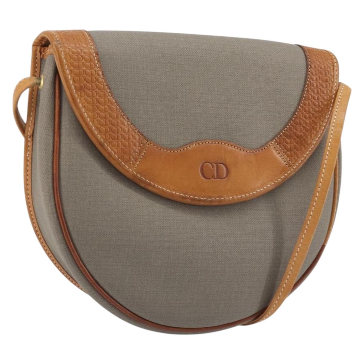 Christian Dior Shoulder Bag PVC Leather Gray Brown Auth ep15197