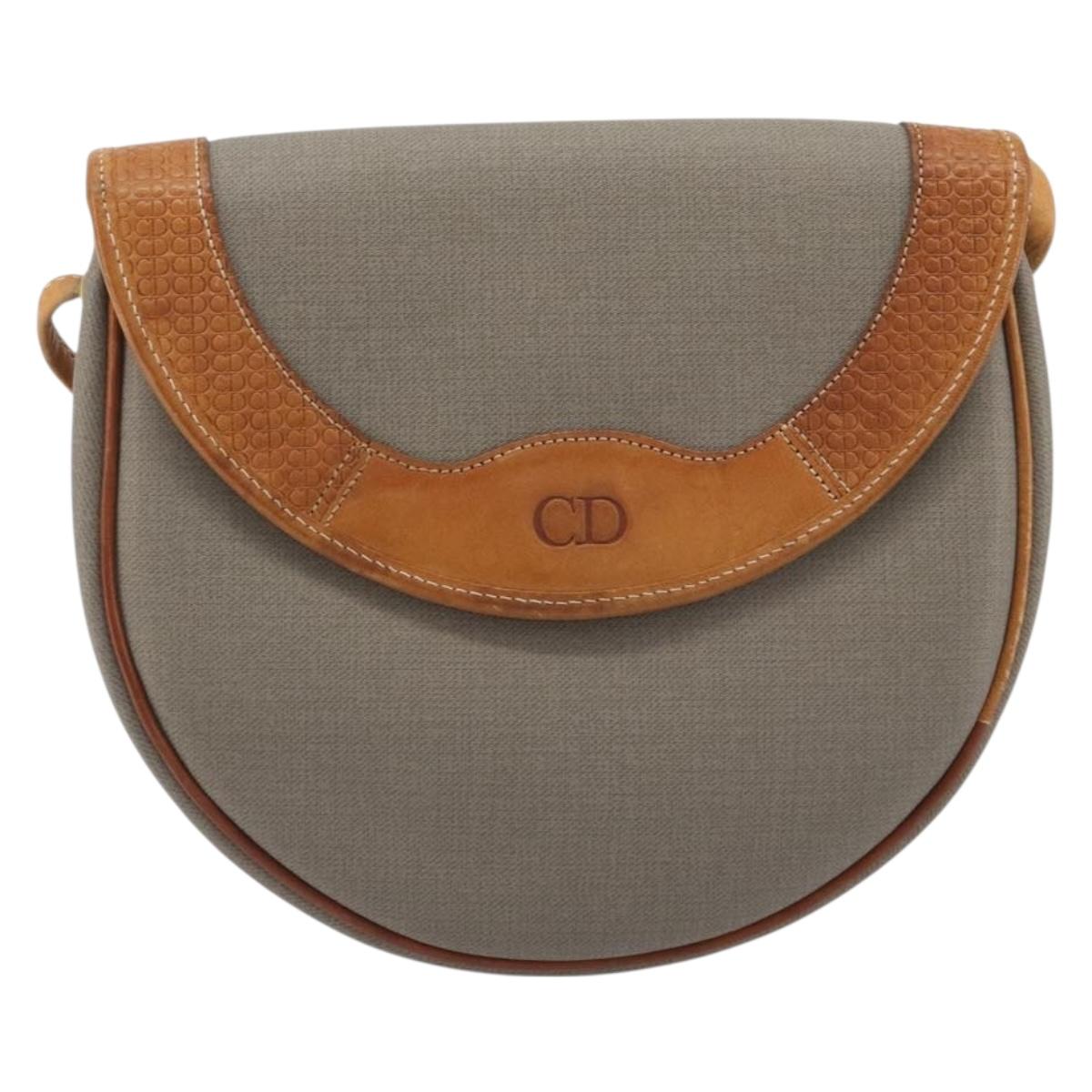 Christian Dior Shoulder Bag PVC Leather Gray Brown Auth ep15197