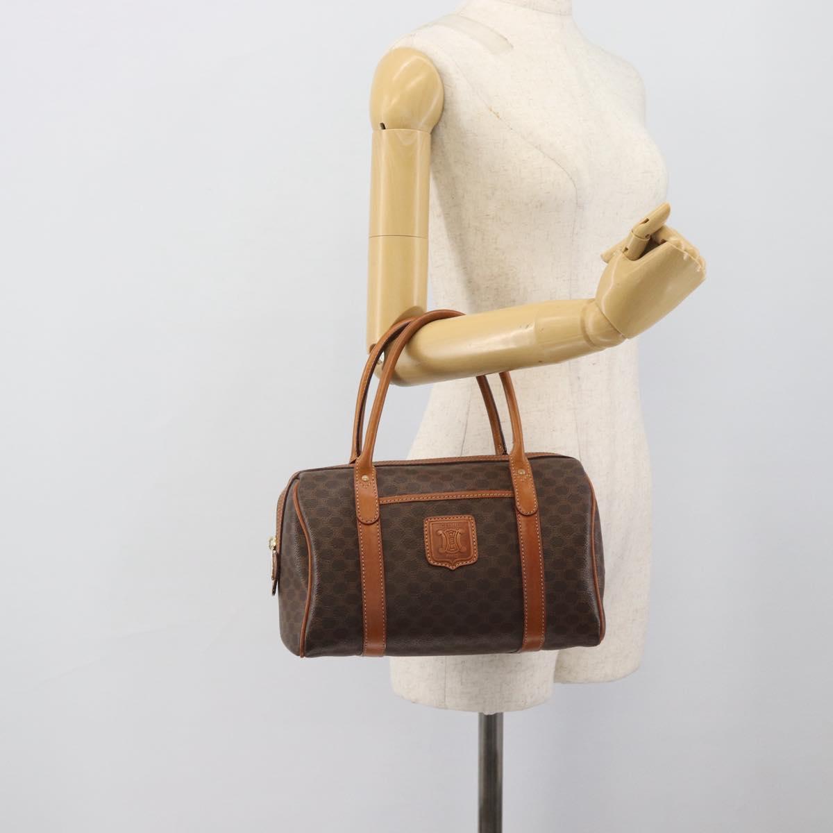 CELINE Macadam Hand Bag PVC Leather Brown Gold Tone Auth ep15199A