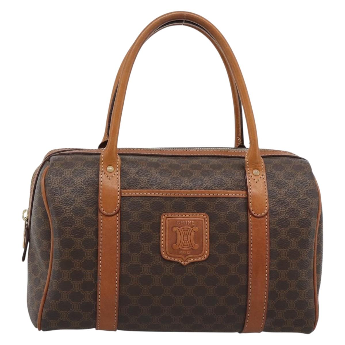 CELINE Macadam Hand Bag PVC Leather Brown Gold Tone Auth ep15199A