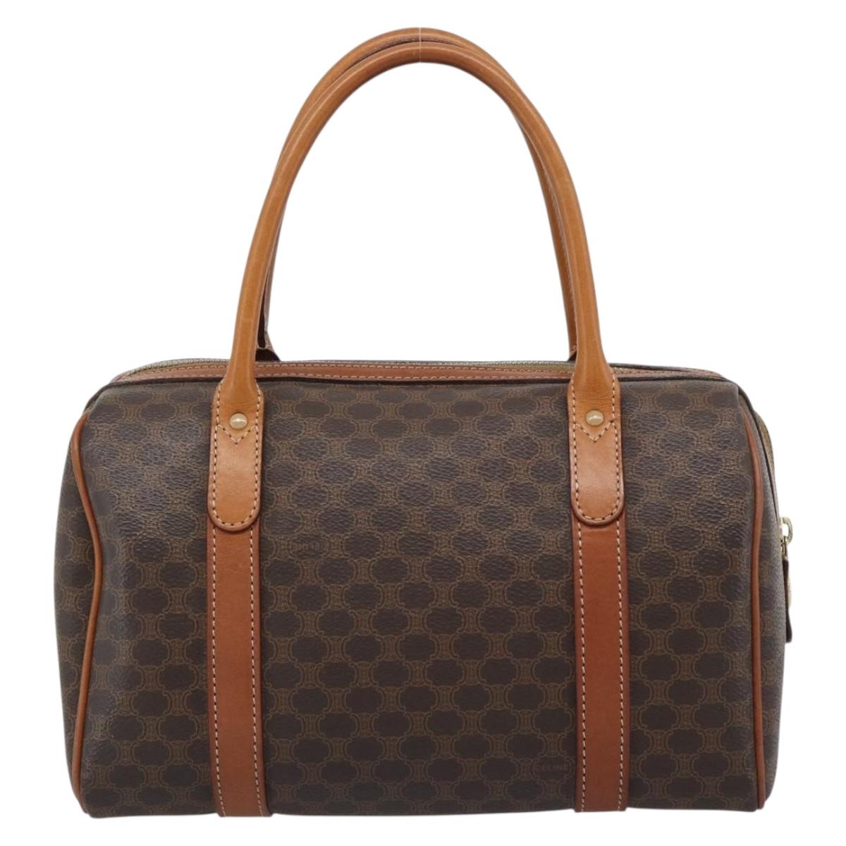 CELINE Macadam Hand Bag PVC Leather Brown Gold Tone Auth ep15199A