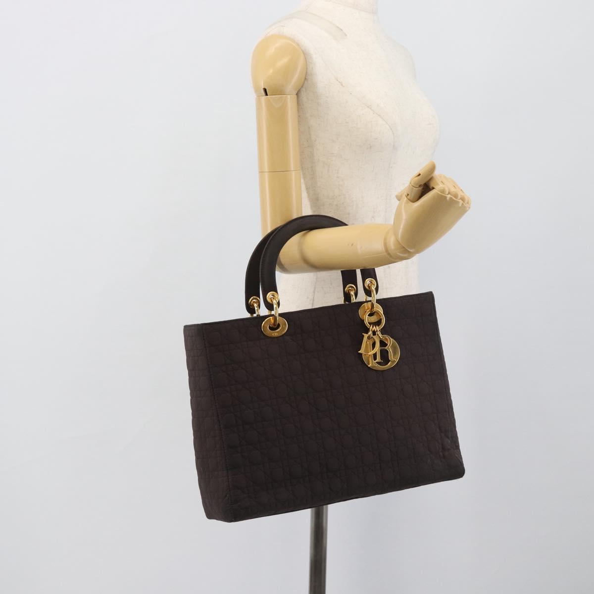 Christian Dior Canage Hand Bag Canvas Black Gold Tone Auth ep15200