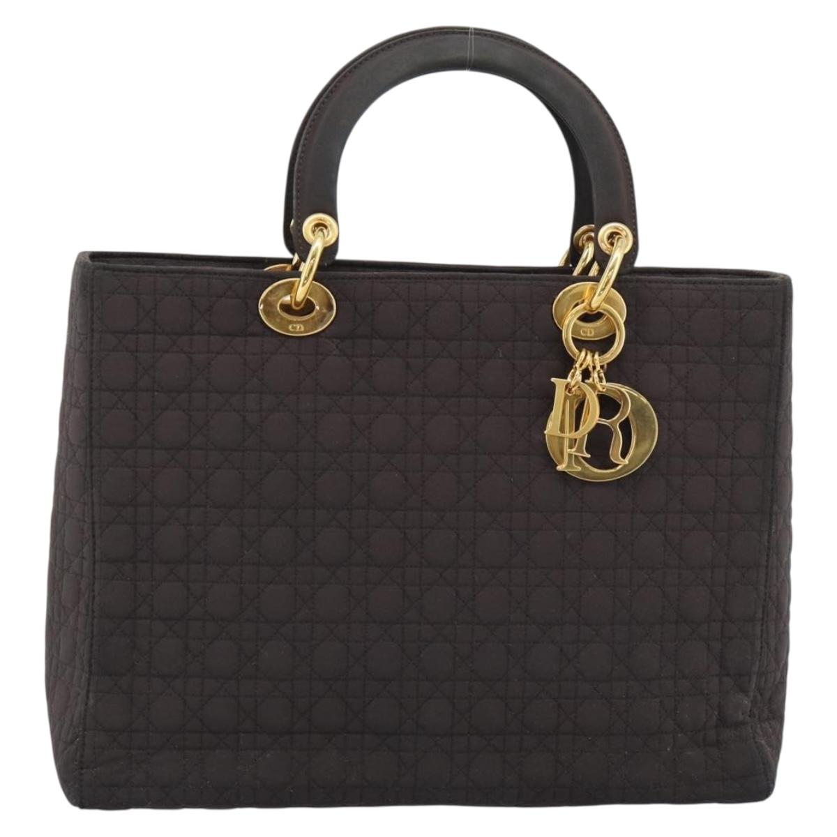 Christian Dior Canage Hand Bag Canvas Black Gold Tone Auth ep15200