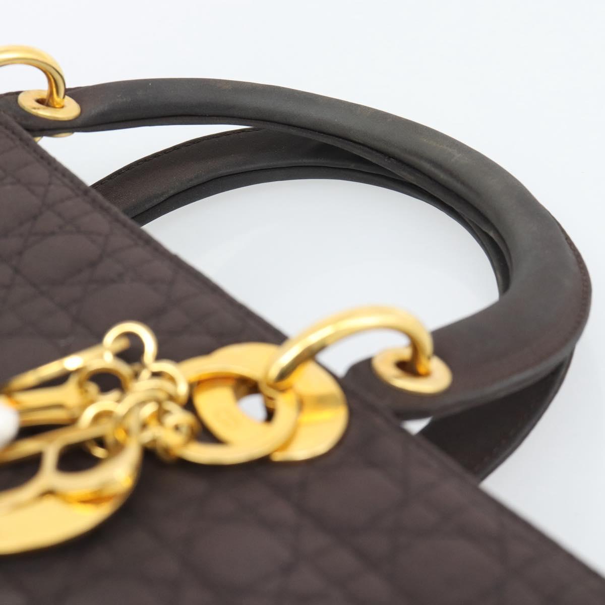 Christian Dior Canage Hand Bag Canvas Black Gold Tone Auth ep15200