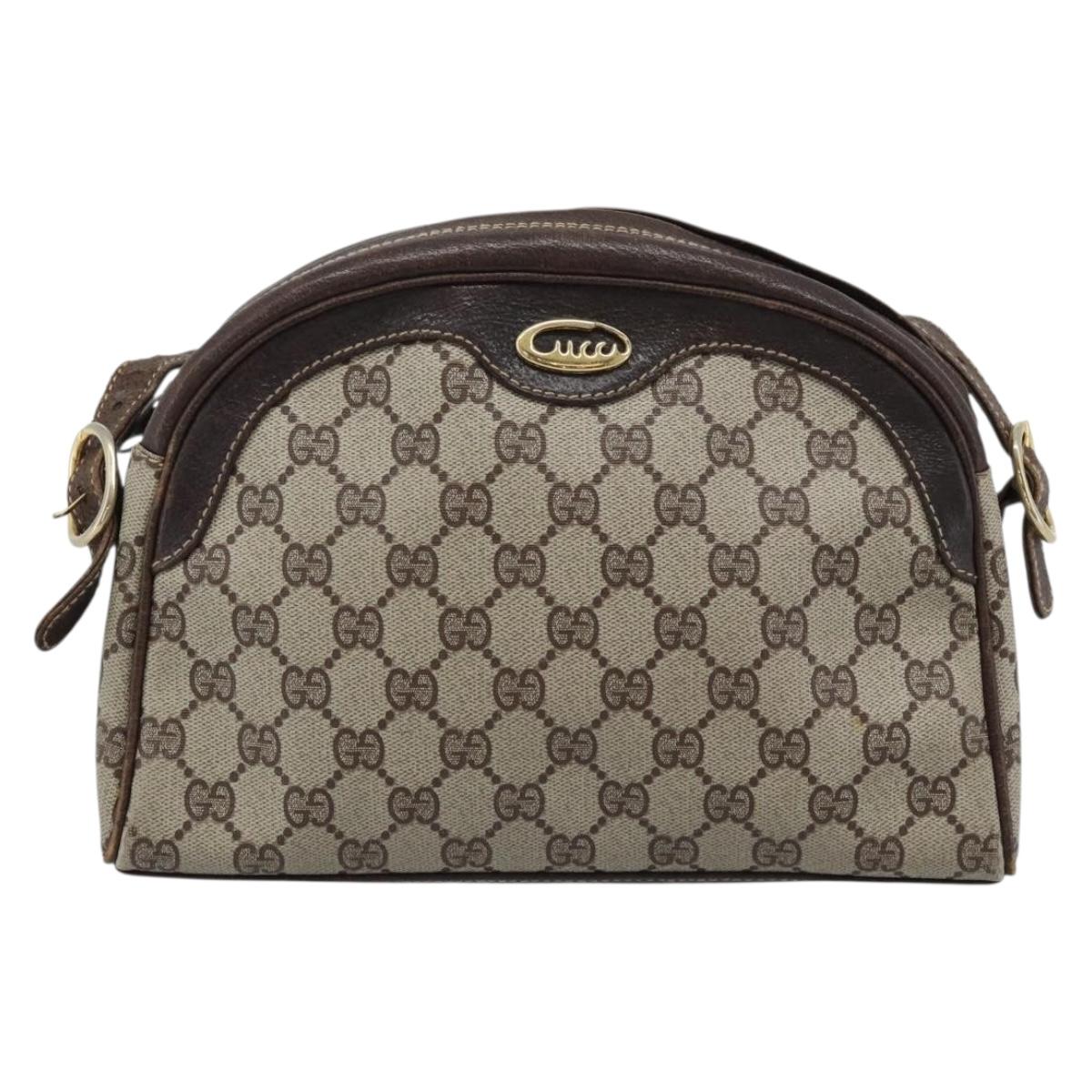 GUCCI GG Supreme Shoulder Bag PVC Leather Beige Gold Tone Auth ep15203