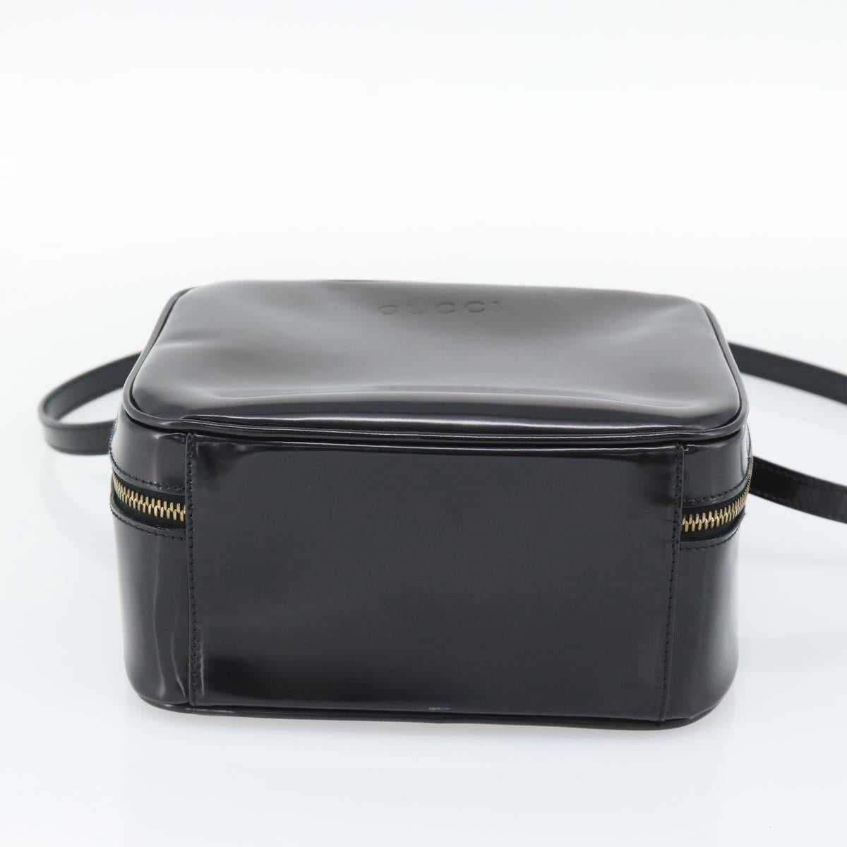 GUCCI Vanity Cosmetic Pouch Patent 2way Black Gold Tone Auth ep15207