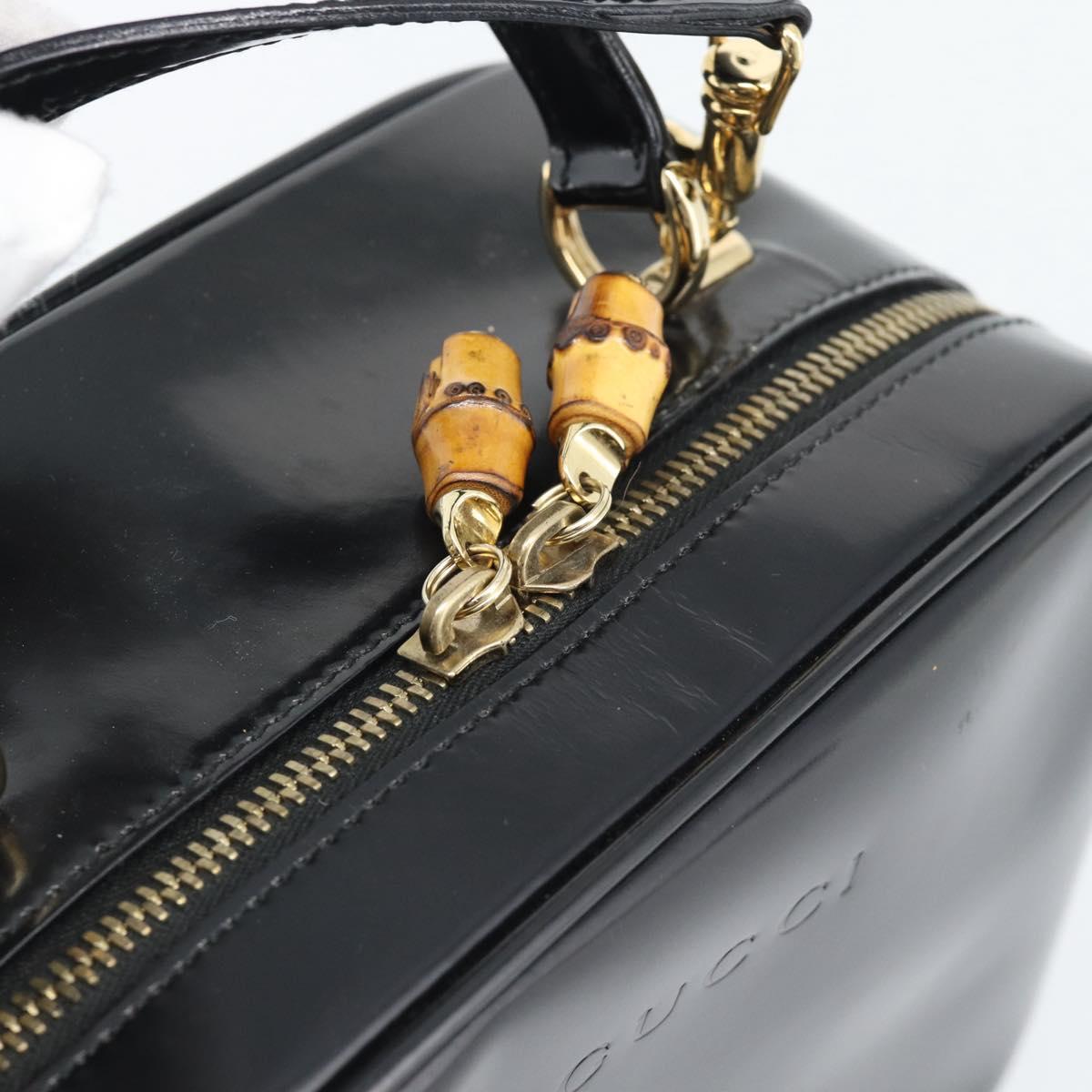 GUCCI Vanity Cosmetic Pouch Patent 2way Black Gold Tone Auth ep15207