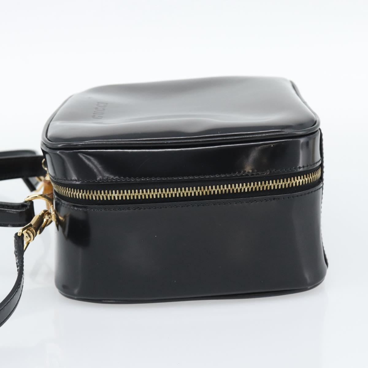 GUCCI Vanity Cosmetic Pouch Patent 2way Black Gold Tone Auth ep15207