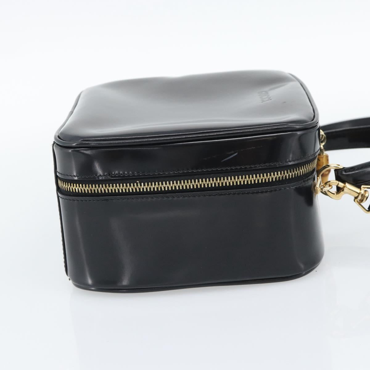 GUCCI Vanity Cosmetic Pouch Patent 2way Black Gold Tone Auth ep15207