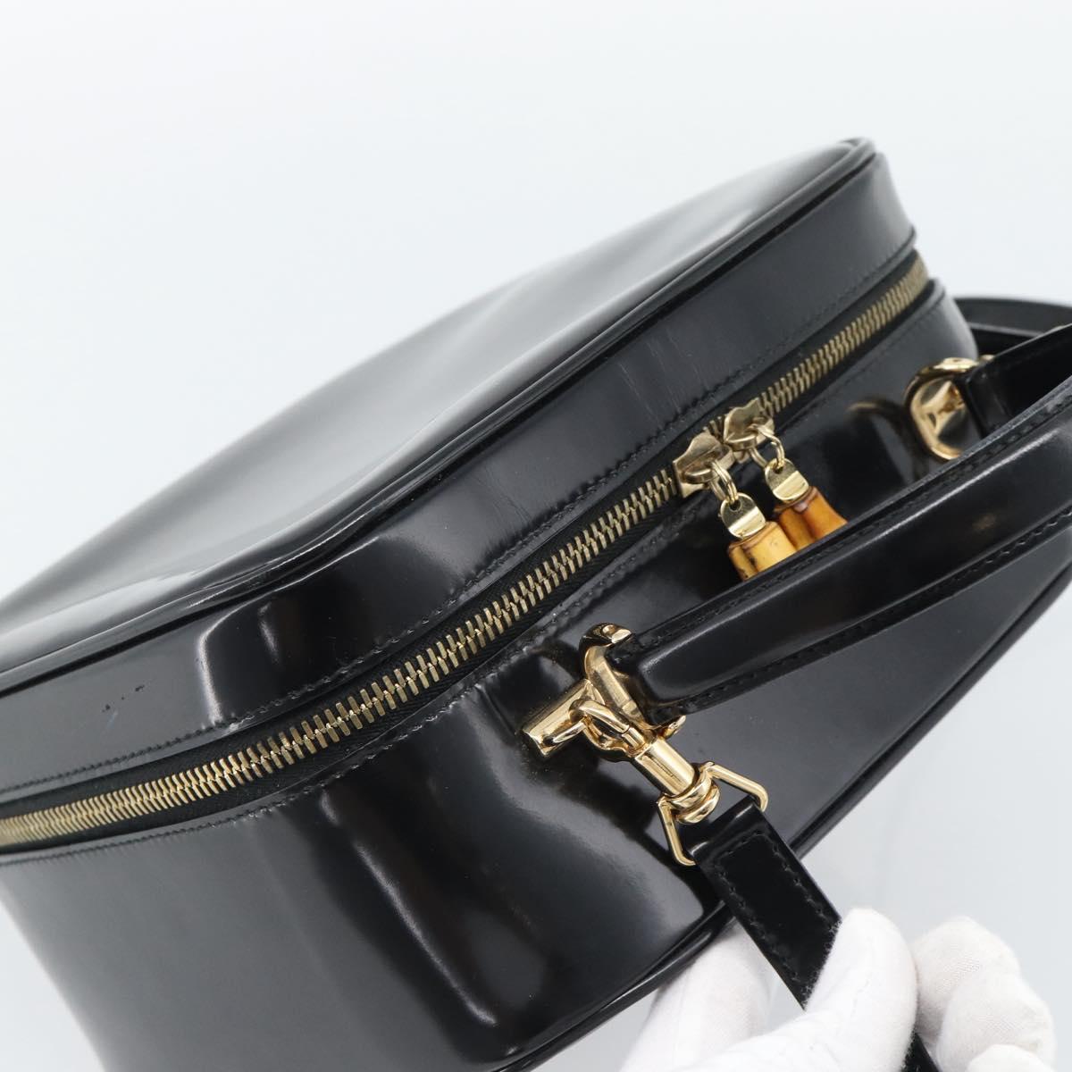 GUCCI Vanity Cosmetic Pouch Patent 2way Black Gold Tone Auth ep15207