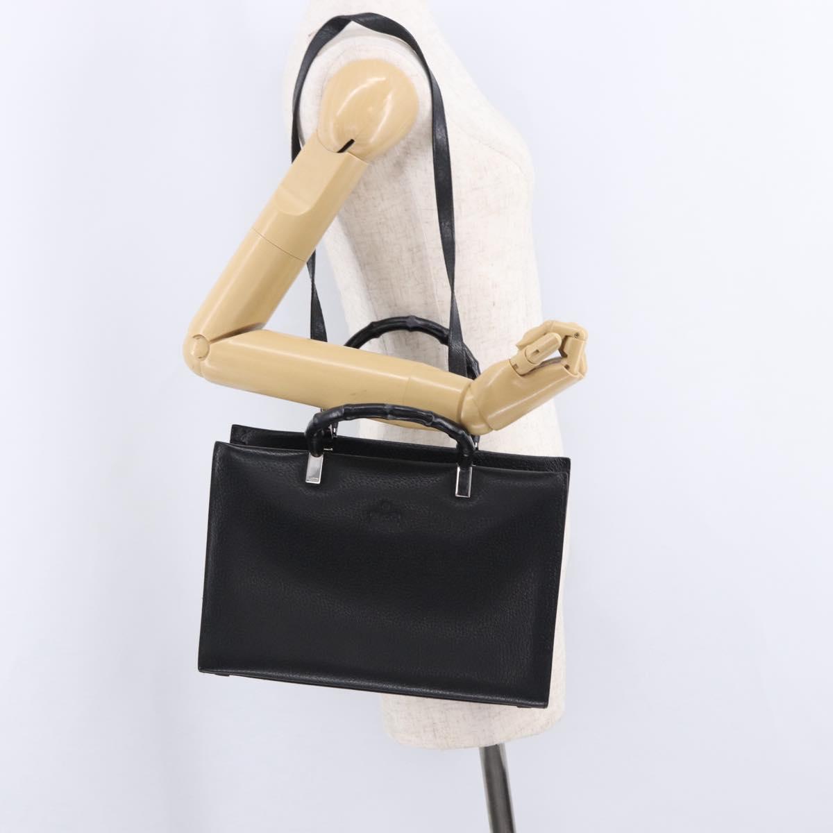 GUCCI Bamboo Hand Bag Leather 2way Black Silver 002 1035 Auth ep15210