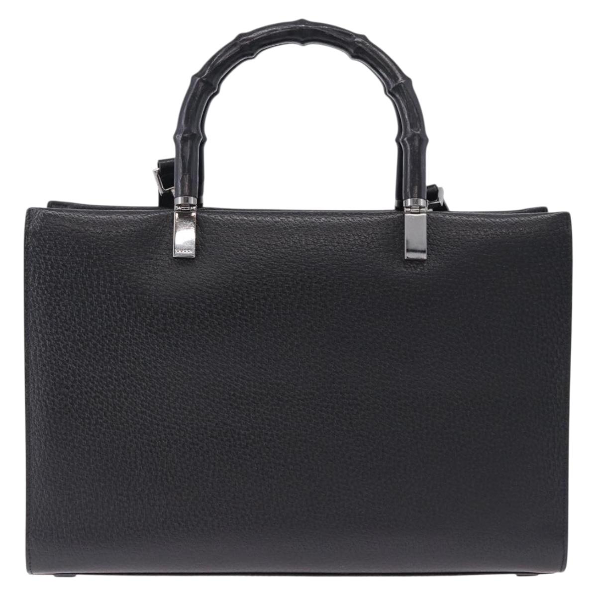 GUCCI Bamboo Hand Bag Leather 2way Black Silver 002 1035 Auth ep15210