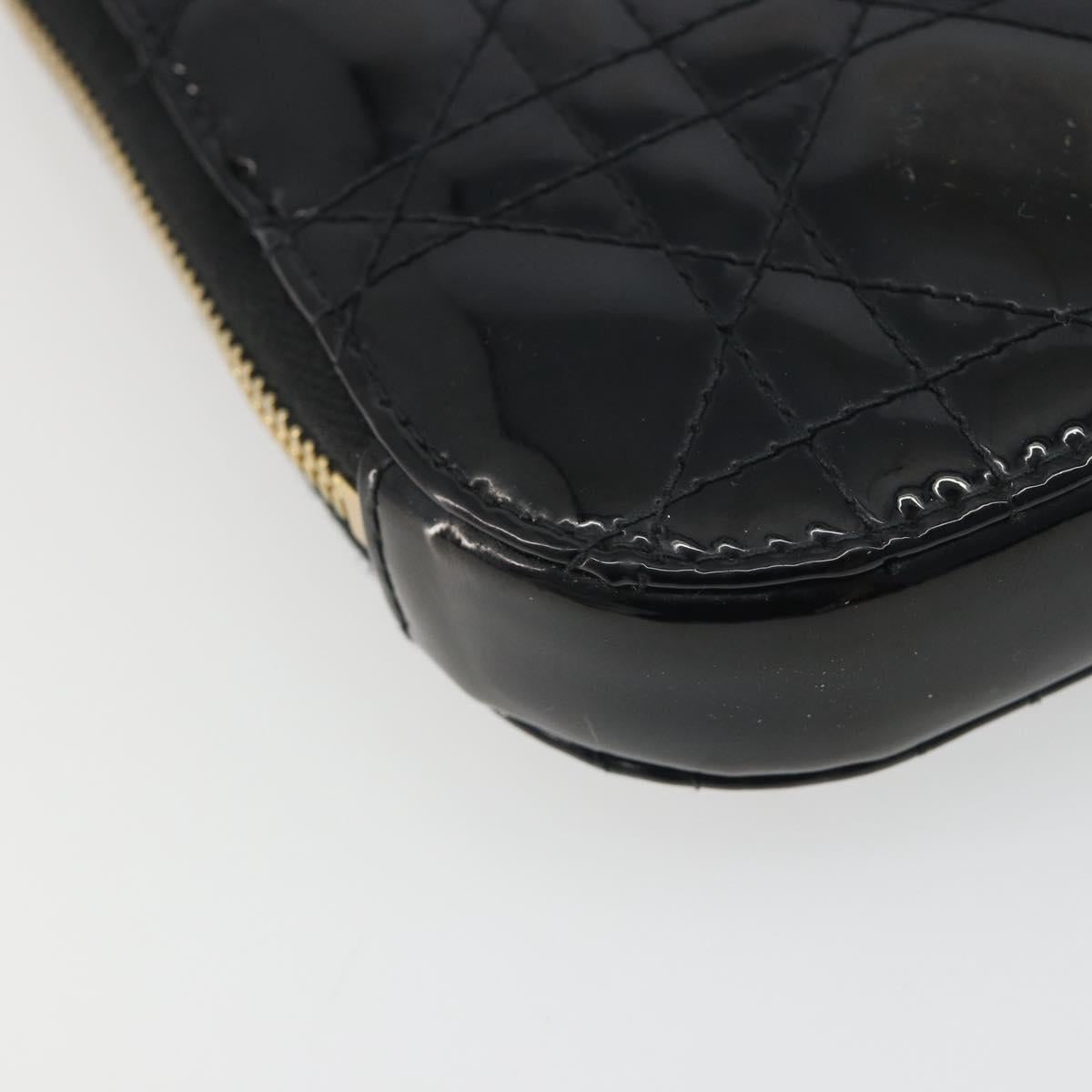 Christian Dior Cannage Phone Holder Chain Shoulder Bag Patent Black Auth ep15212