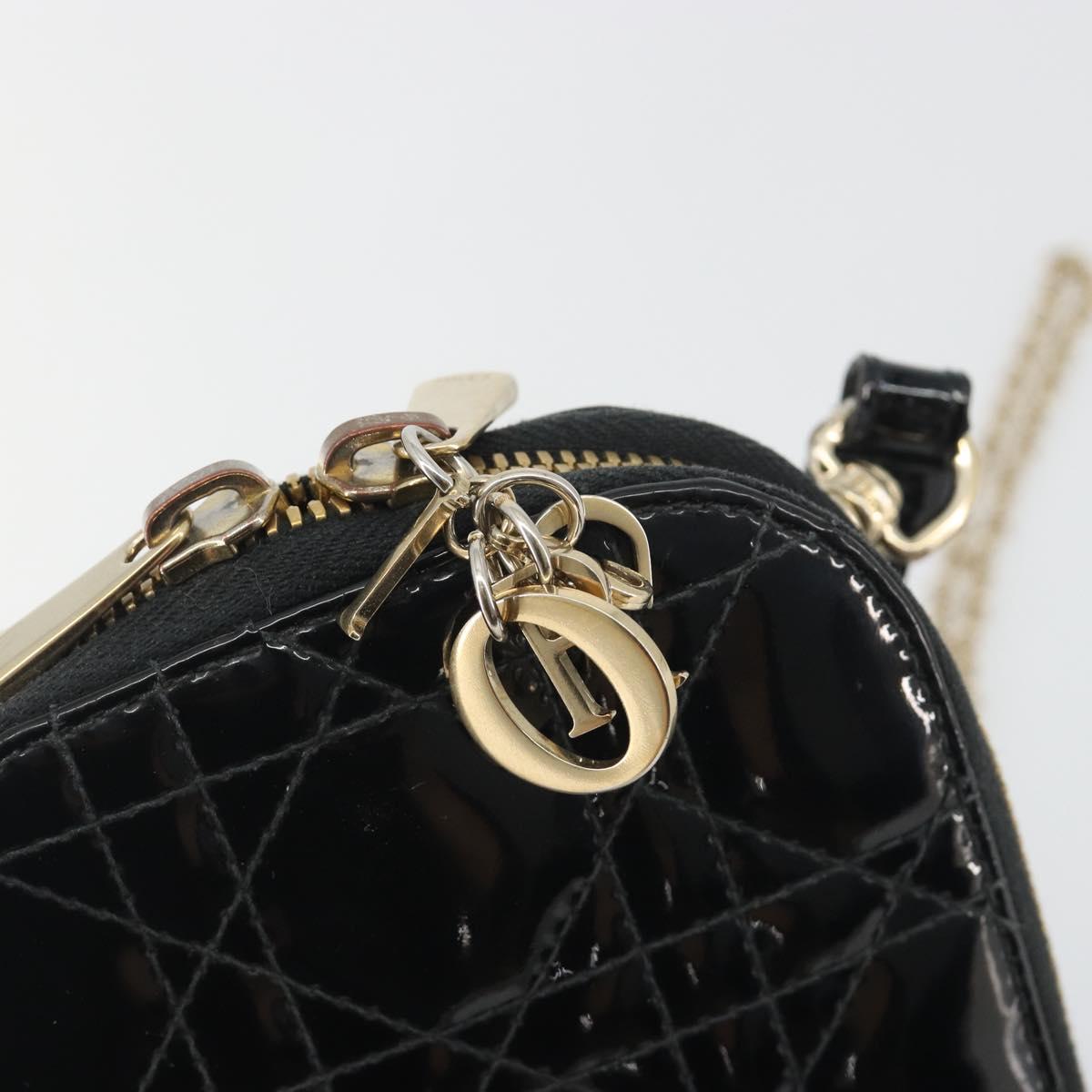 Christian Dior Cannage Phone Holder Chain Shoulder Bag Patent Black Auth ep15212