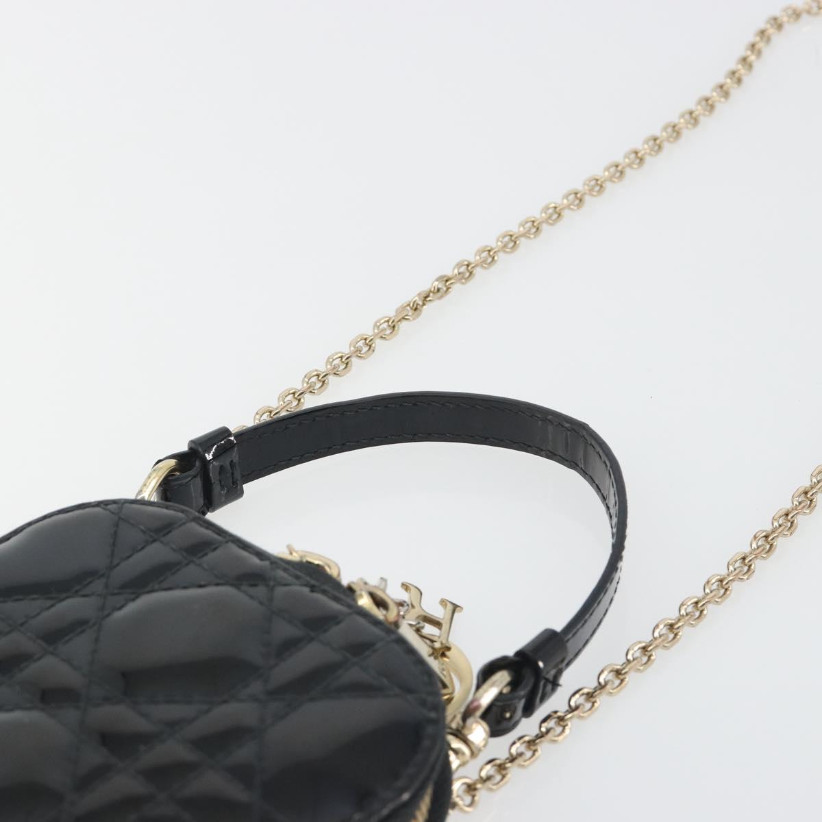 Christian Dior Cannage Phone Holder Chain Shoulder Bag Patent Black Auth ep15212