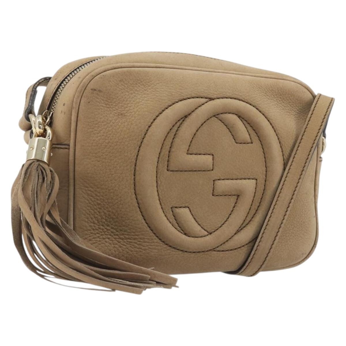 GUCCI Soho Shoulder Bag Leather Beige Gold Tone 308364 Auth ep15215