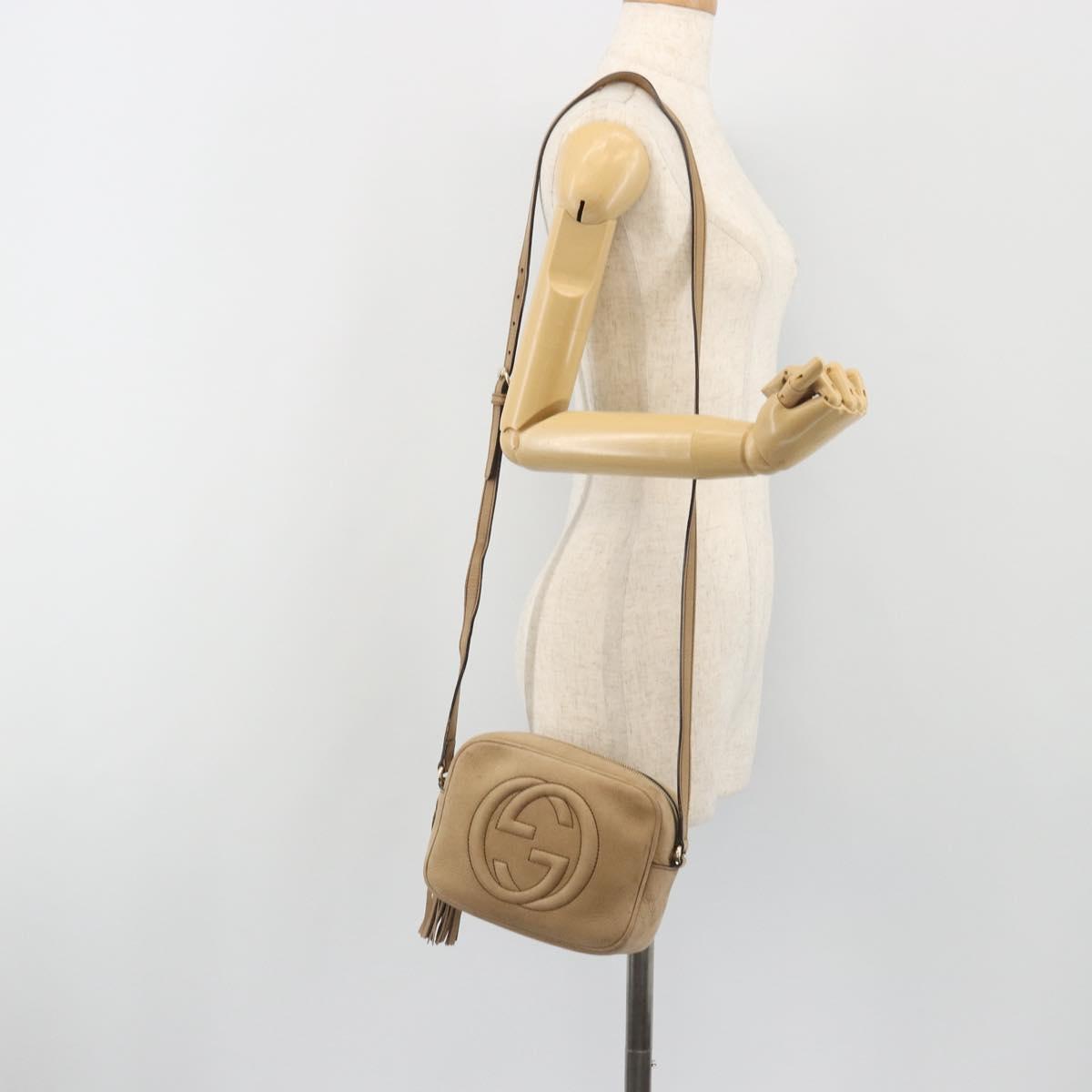 GUCCI Soho Shoulder Bag Leather Beige Gold Tone 308364 Auth ep15215