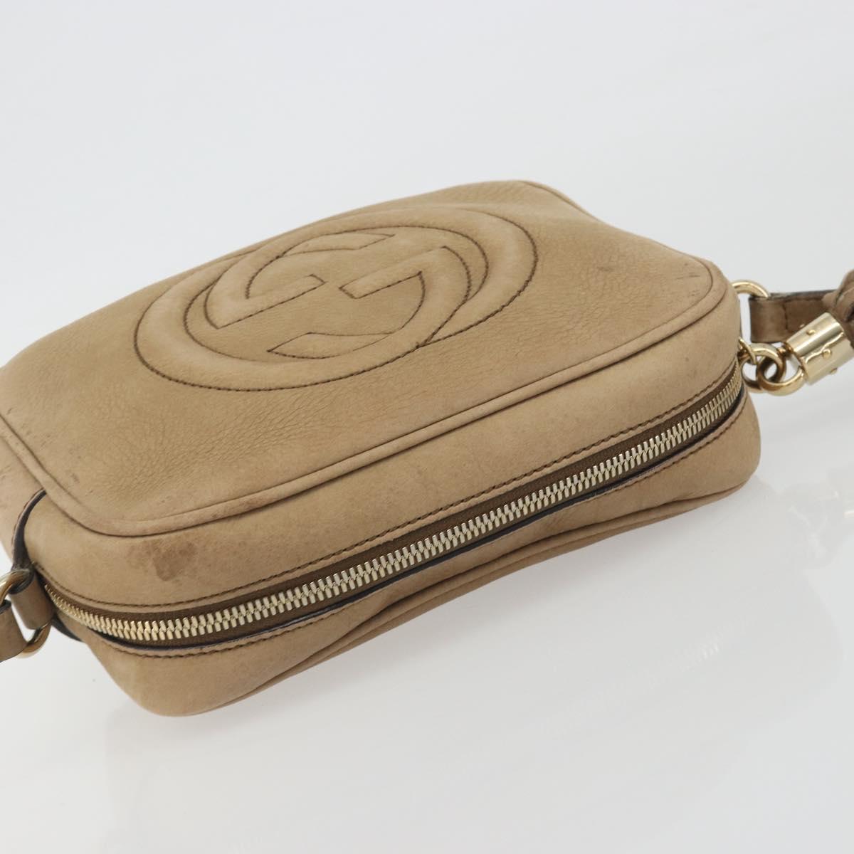 GUCCI Soho Shoulder Bag Leather Beige Gold Tone 308364 Auth ep15215