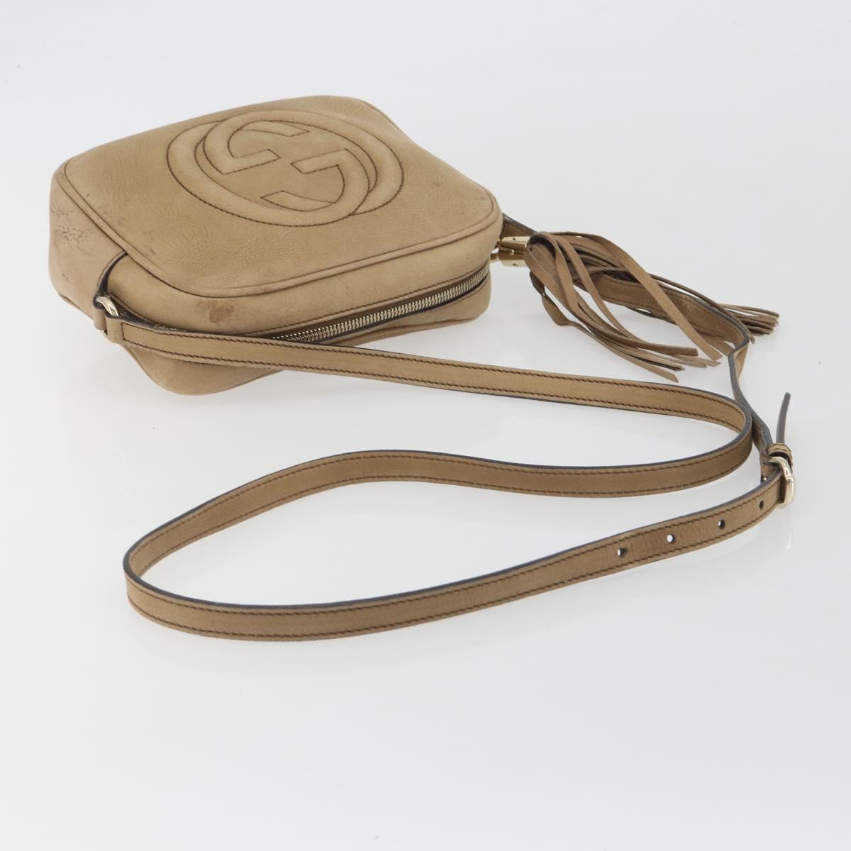 GUCCI Soho Shoulder Bag Leather Beige Gold Tone 308364 Auth ep15215