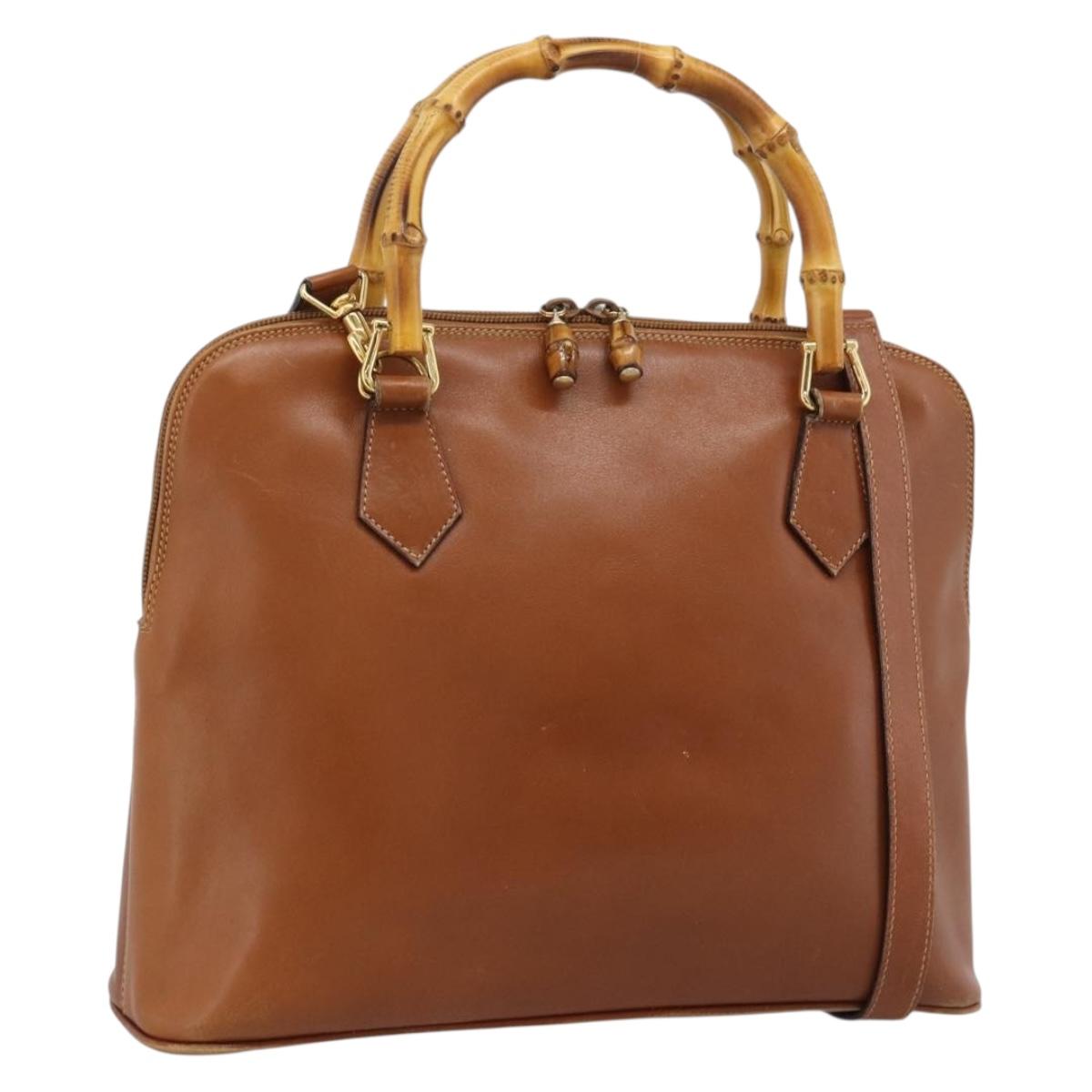 GUCCI Bamboo Hand Bag Leather 2way Brown Gold Tone 000 2214 0289 Auth ep15218