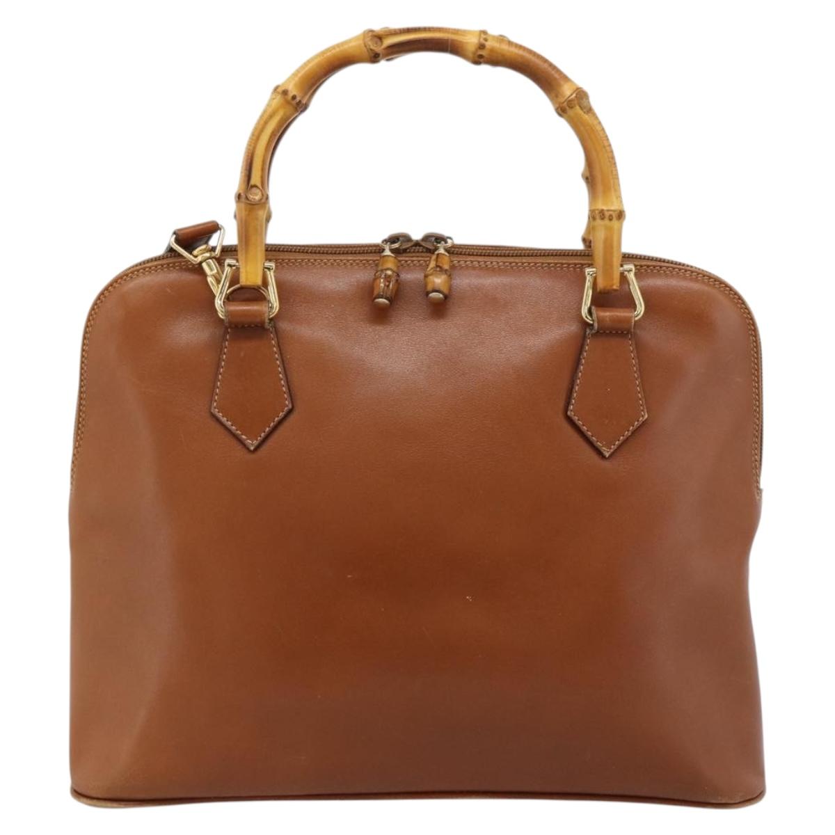 GUCCI Bamboo Hand Bag Leather 2way Brown Gold Tone 000 2214 0289 Auth ep15218