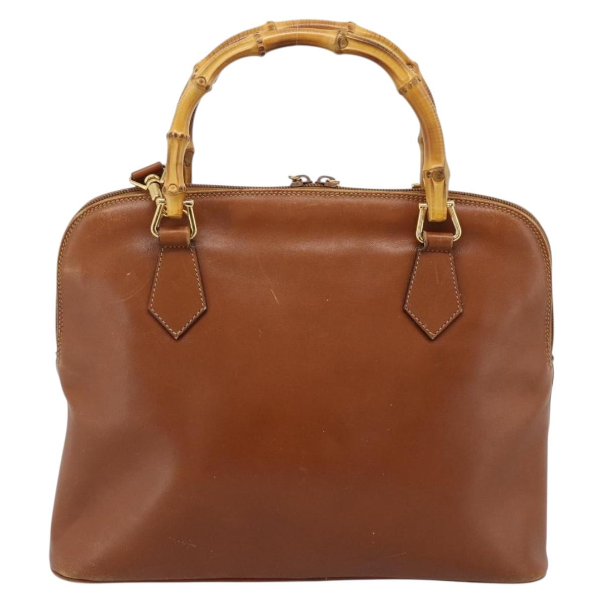 GUCCI Bamboo Hand Bag Leather 2way Brown Gold Tone 000 2214 0289 Auth ep15218