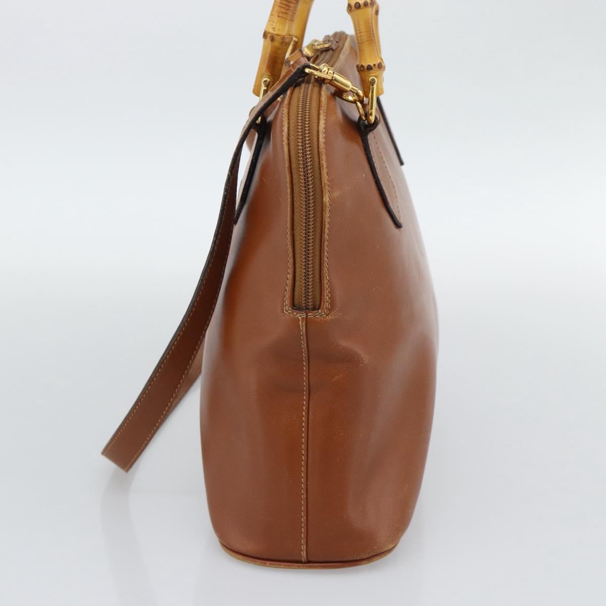 GUCCI Bamboo Hand Bag Leather 2way Brown Gold Tone 000 2214 0289 Auth ep15218