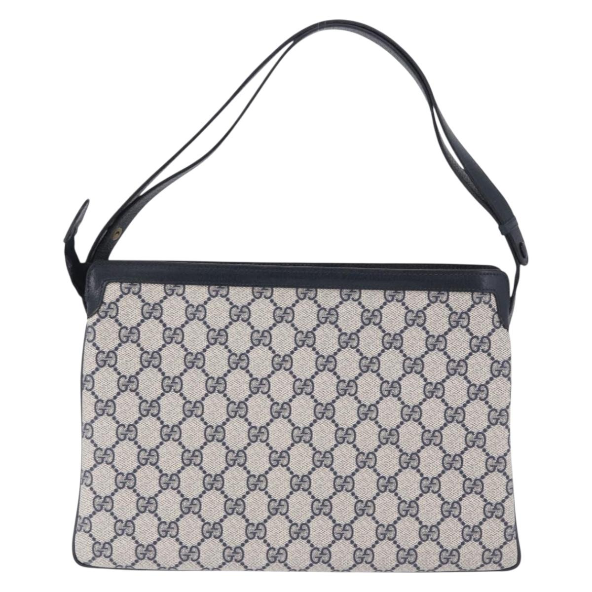 GUCCI GG Supreme Shoulder Bag PVC Leather Navy Gold Tone 14 02 013 Auth ep15220