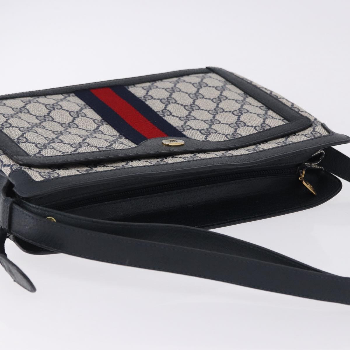 GUCCI GG Supreme Shoulder Bag PVC Leather Navy Gold Tone 14 02 013 Auth ep15220