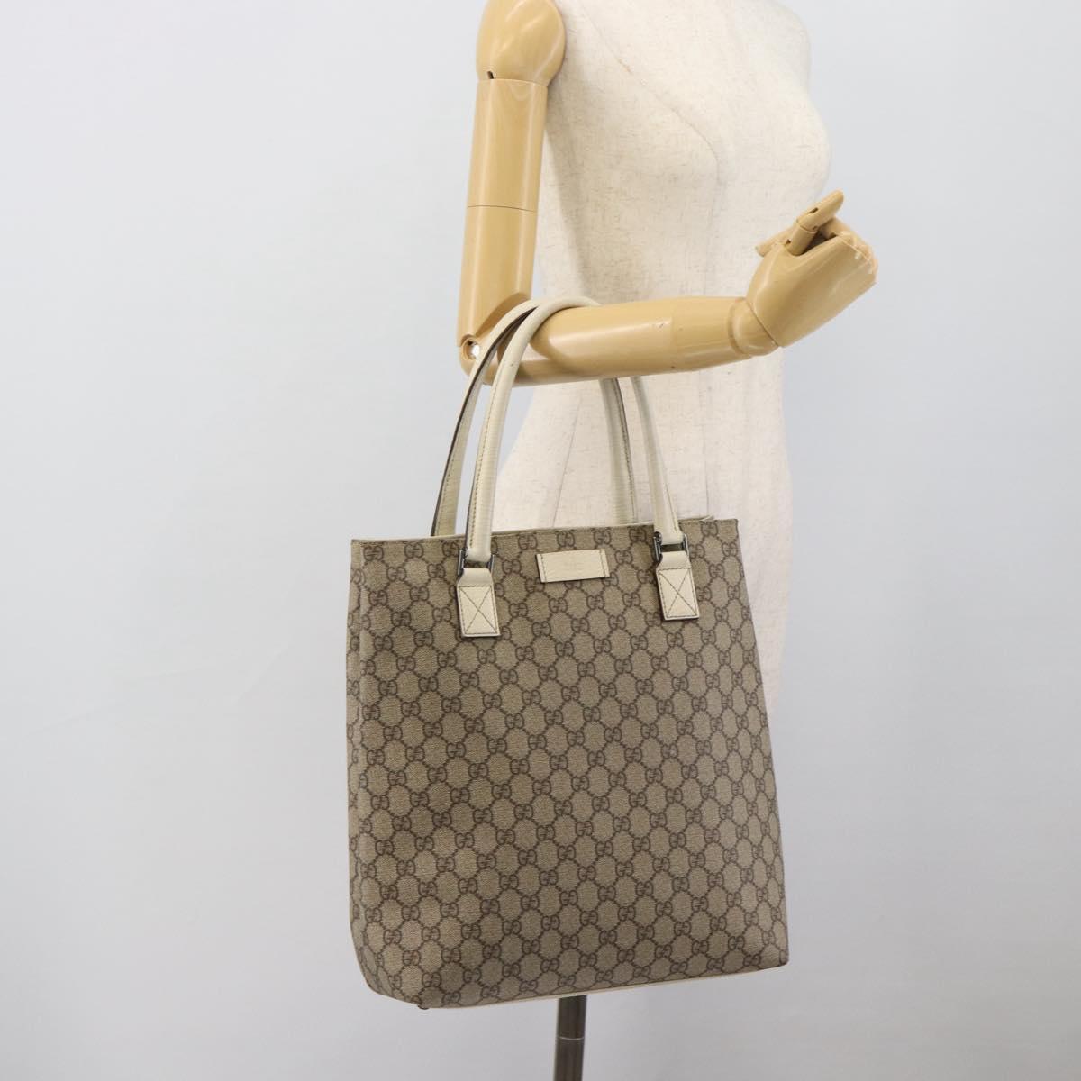 GUCCI GG Supreme Tote Bag PVC Leather Beige Silver 131220 Auth ep15221