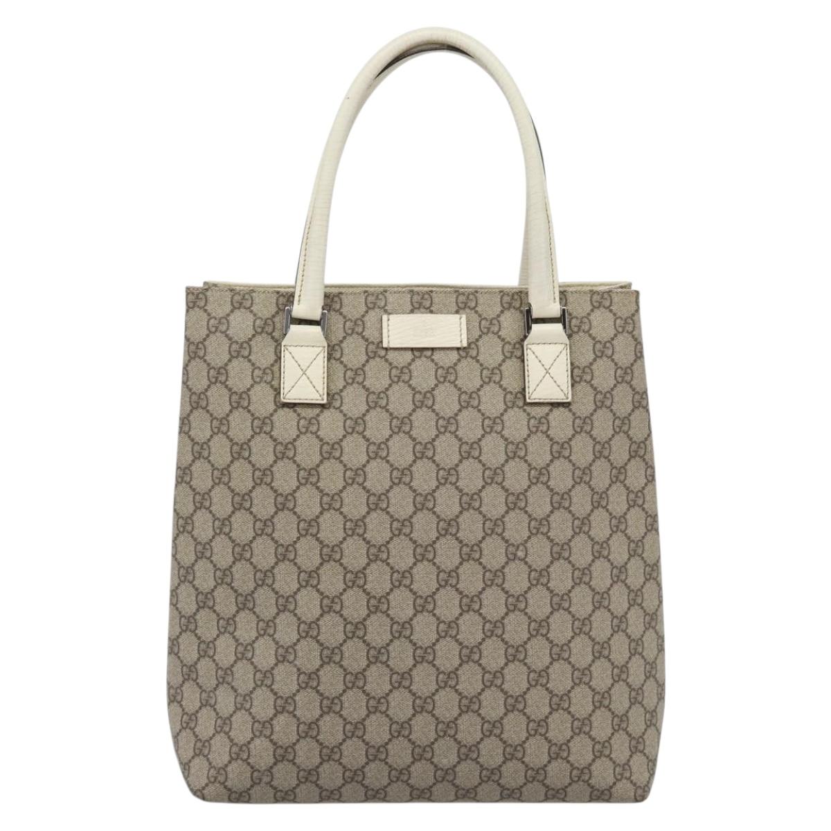 GUCCI GG Supreme Tote Bag PVC Leather Beige Silver 131220 Auth ep15221