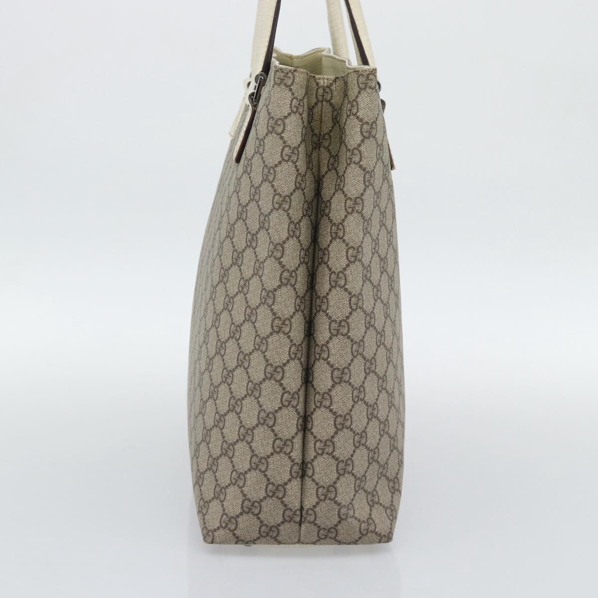 GUCCI GG Supreme Tote Bag PVC Leather Beige Silver 131220 Auth ep15221