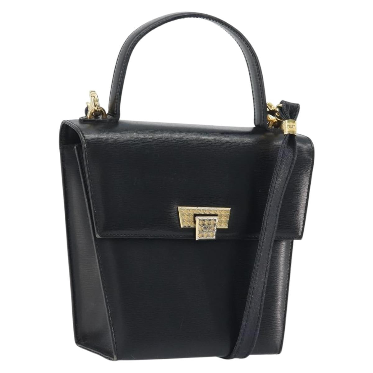 Christian Dior Hand Bag Leather 2way Black Gold Tone Auth ep15222