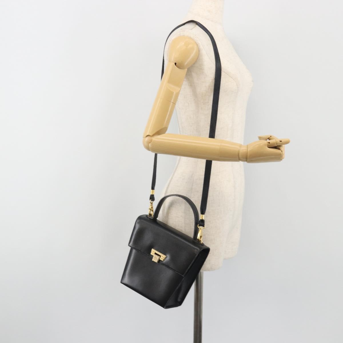 Christian Dior Hand Bag Leather 2way Black Gold Tone Auth ep15222