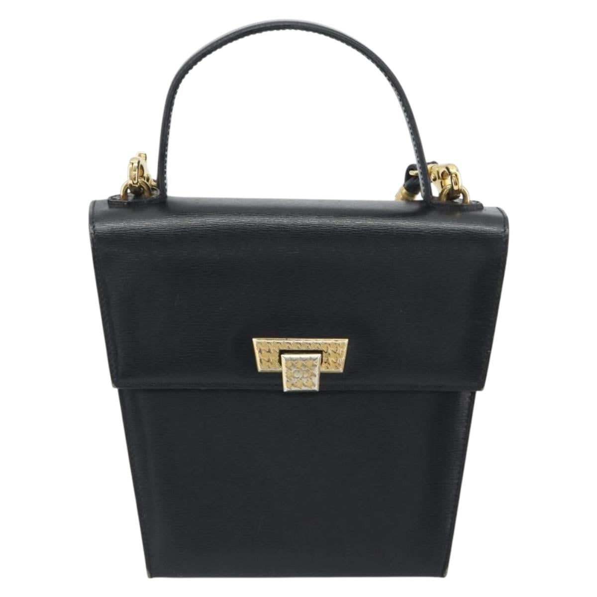 Christian Dior Hand Bag Leather 2way Black Gold Tone Auth ep15222