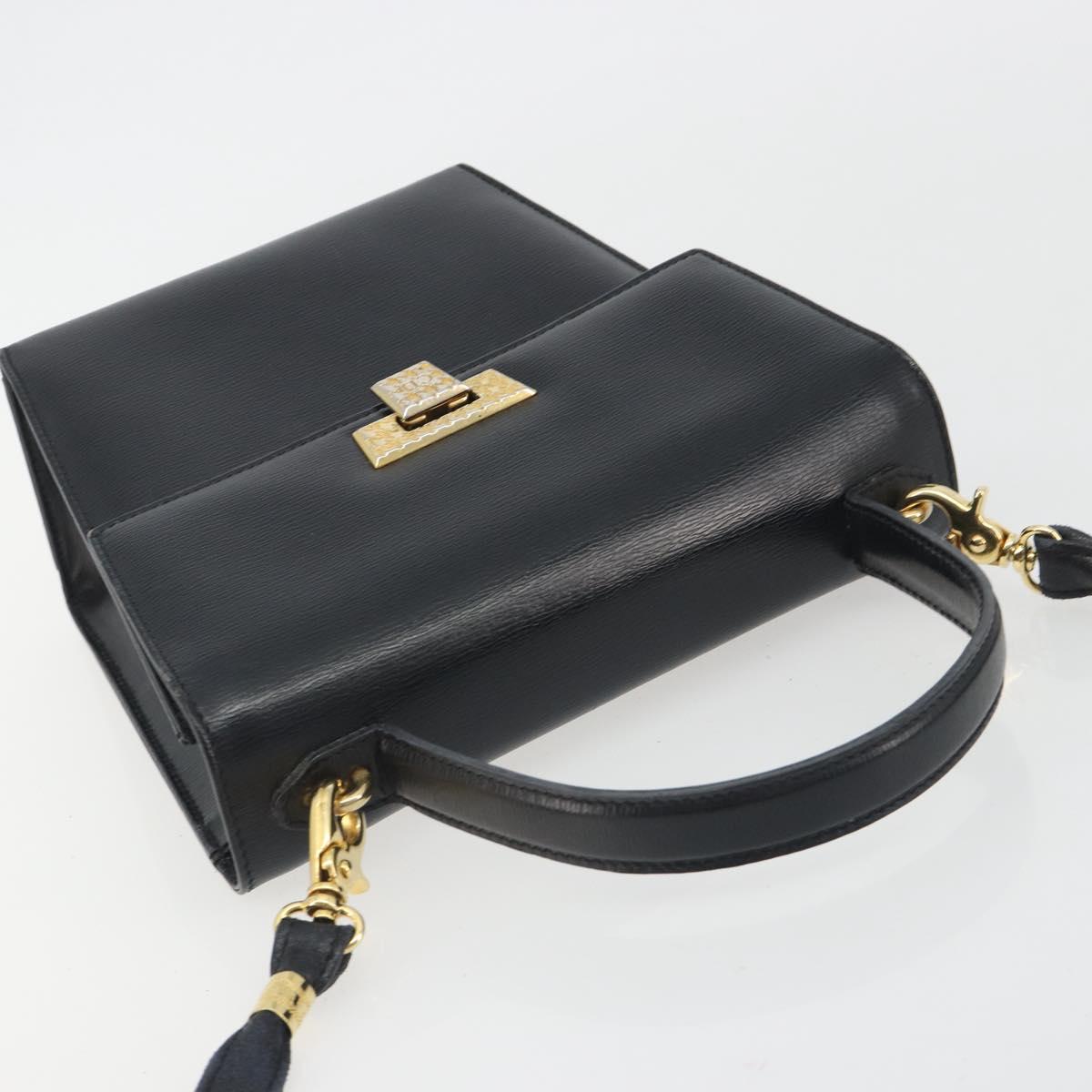 Christian Dior Hand Bag Leather 2way Black Gold Tone Auth ep15222