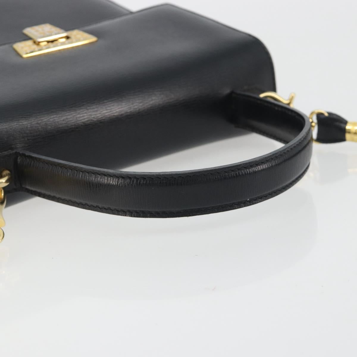 Christian Dior Hand Bag Leather 2way Black Gold Tone Auth ep15222