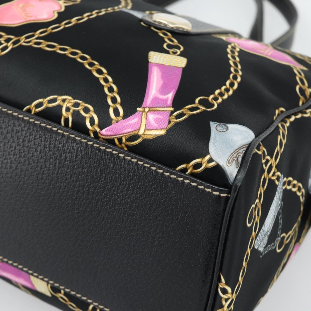 GUCCI Hand Bag Satin Black Gold Tone 154180 Auth ep15224V